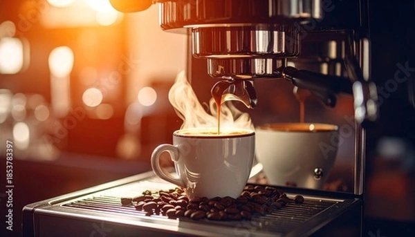 Obraz Coffee Machine Brews Drink.