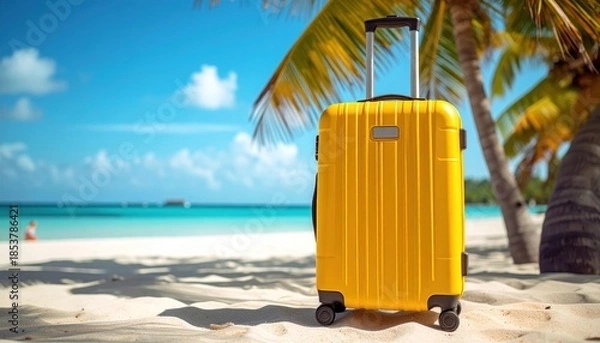 Obraz Yellow Suitcase on Beach.