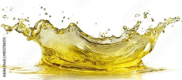 Fototapeta Golden Liquid Splashing Upward on White Background