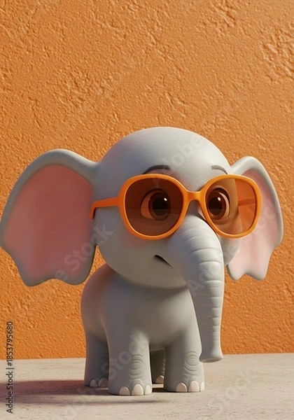 Obraz オレンジ色のサングラス、小さな象