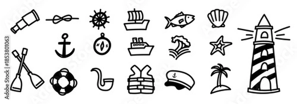 Obraz nautical doodle sea element sailor set doodle hand drawing