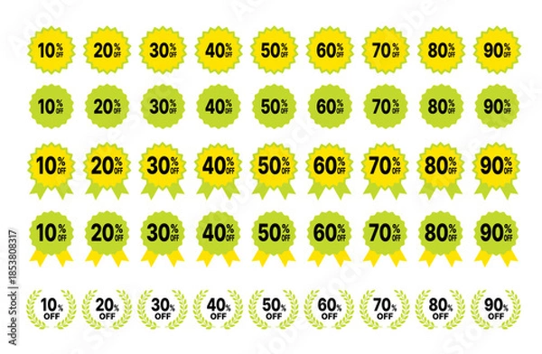 Fototapeta セール割引率（10〜90%OFF）緑・黄のアイコンラベルセット