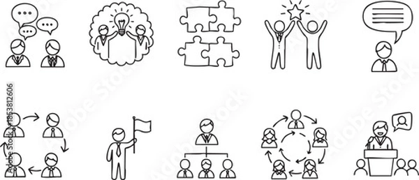 Fototapeta set Professional Business Leadership and Team Collaboration Line Icons