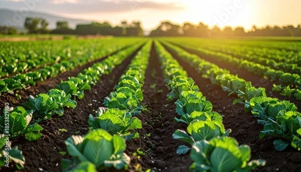 Obraz Cabbage field at sunset.