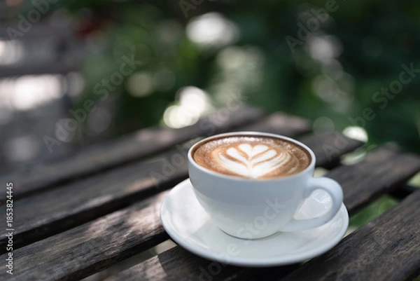 Obraz Mocha coffee in a white cup on rustic grunge table