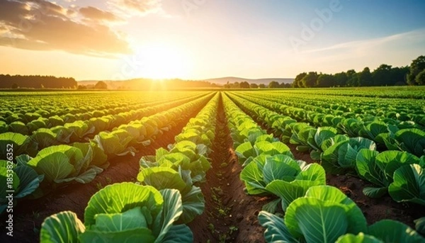 Obraz Cabbage field at sunset.