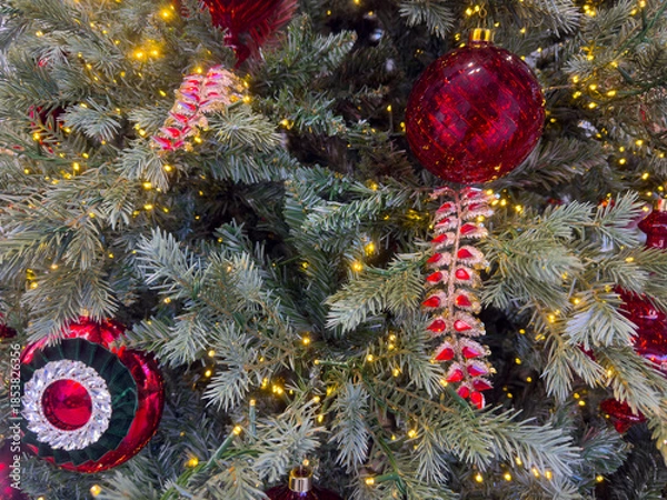 Fototapeta Christmas decorations on the Christmas tree close-up