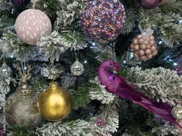 Fototapeta Christmas decorations on the Christmas tree close-up