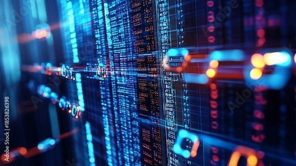 Obraz Abstract digital data visualization with flowing information and glowing lines