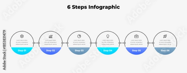 Obraz 6 Steps Infographic Linear Diagram with Connected Elements for Presentation Template, Six Step Process Vector