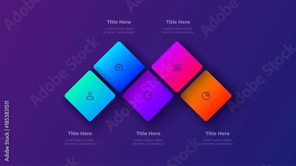 Obraz 5 Steps Vertical Timeline Infographic Diagram on Dark Background Presentation Template Vector Design