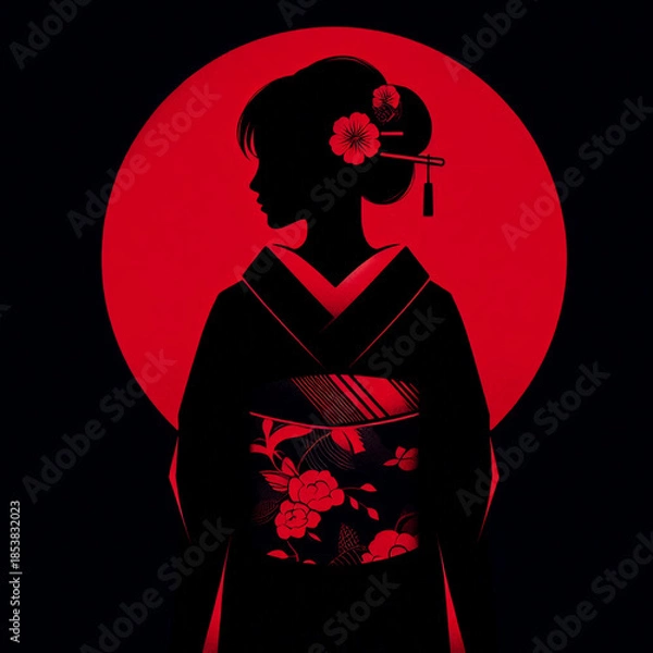 Obraz 紅日に溶ける女の影