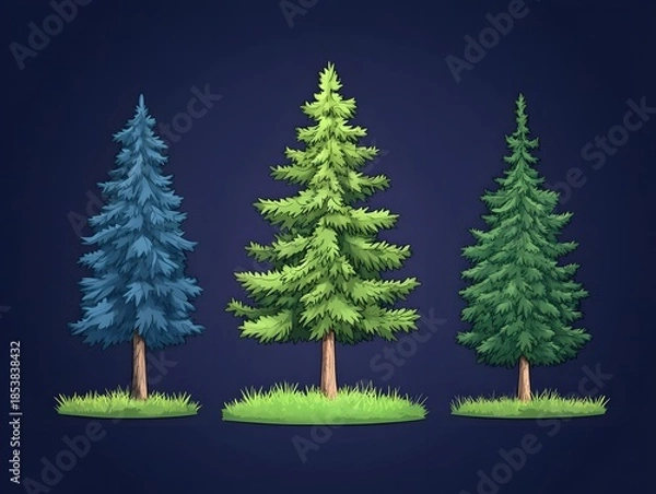 Obraz Three Pine Trees in Different Colors.