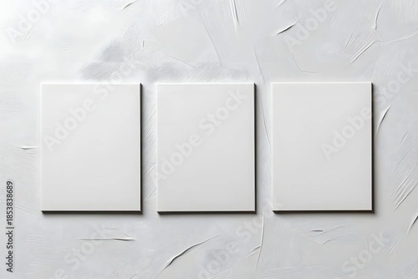 Obraz Three White Square Tiles on Gray Background.