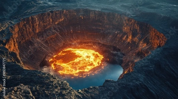 Obraz Fiery orb in dark landscape