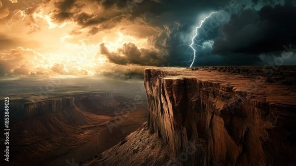 Obraz Figure on cliff with dramatic lighting