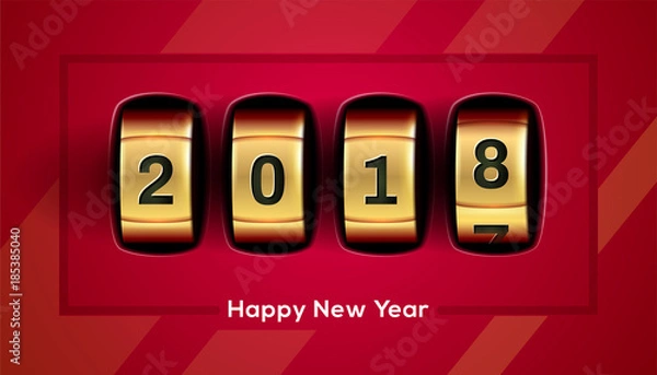 Fototapeta Happy New Year slots background. Realistic slot machine illustration with 2018 numbers. EPS 10 vector illustration.