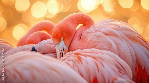 Obraz Flamingos clustered together