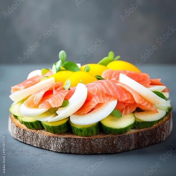 Obraz Smoked Salmon and Cucumber Toast.