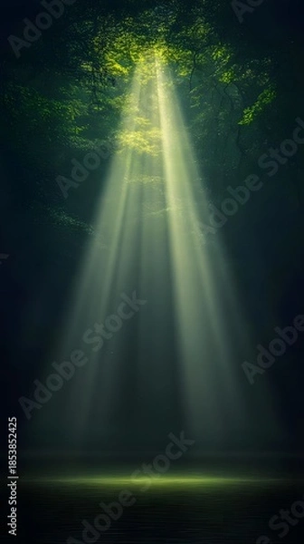 Obraz Sunlight Shining Through Forest Trees.