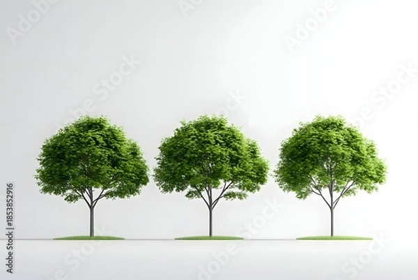 Obraz Three green trees on white background.