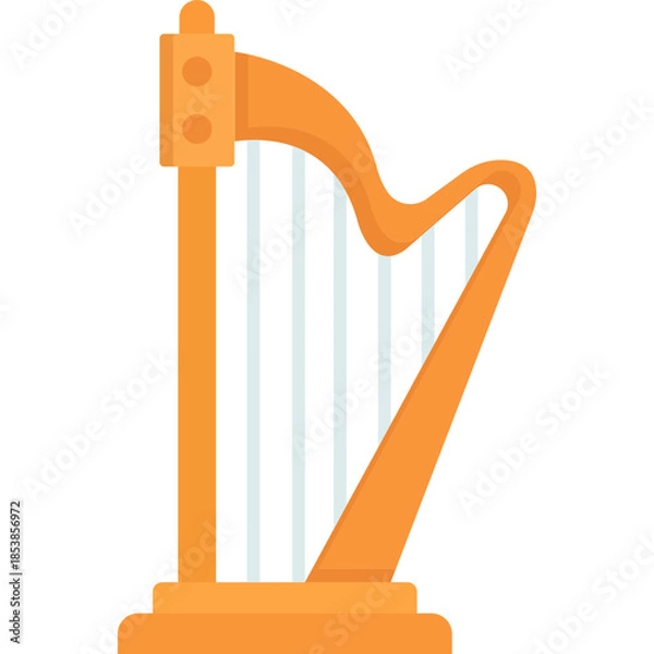 Fototapeta Harp Icon Flat Style – Valentine’s Day Romance, Love Music, Elegant Instrument Symbol
