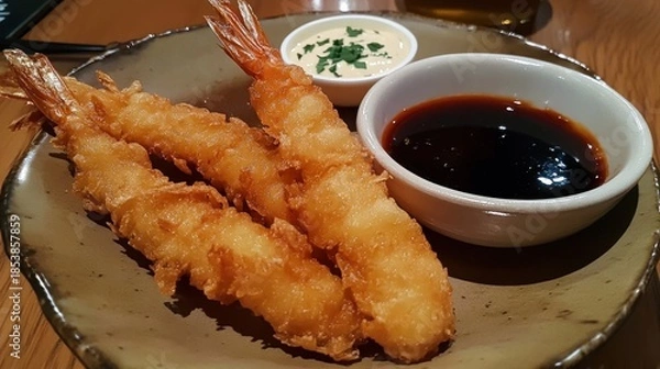 Obraz Fried shrimp with dipping sauce