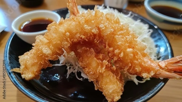 Obraz Fried shrimp over rice dish