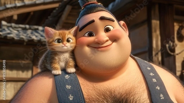 Obraz Friendly man with kitten