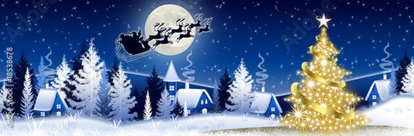 Fototapeta Blue Christmas banner with Santa Claus