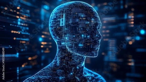Obraz Digital human profile displaying artificial intelligence and technology concepts