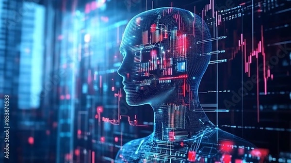 Obraz Digital human profile with data overlay reflects artificial intelligence concept