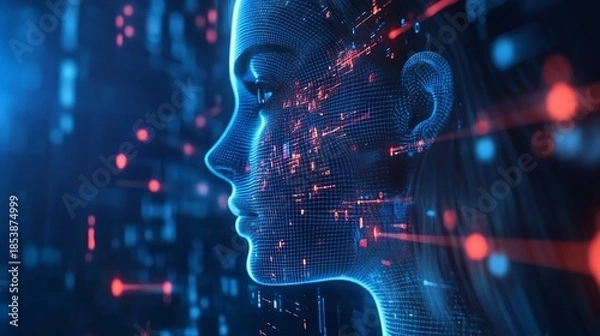 Fototapeta Digital portrait depicting artificial intelligence and technology concepts