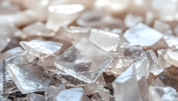 Obraz リサイクルガラスの破片をマクロ撮影した透明素材テクスチャ　サステナブルと循環型社会を表現する抽象背景