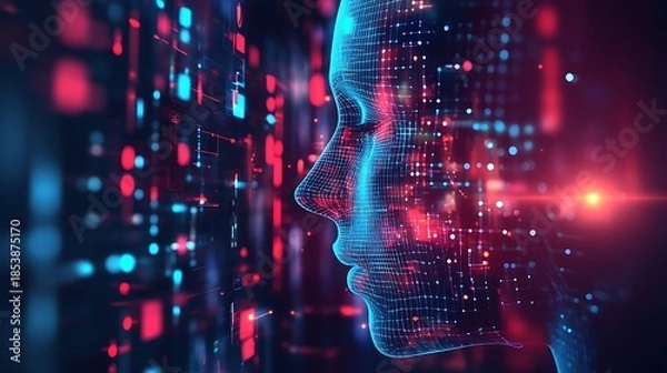 Obraz Digital portrait of a human face with abstract data visualization