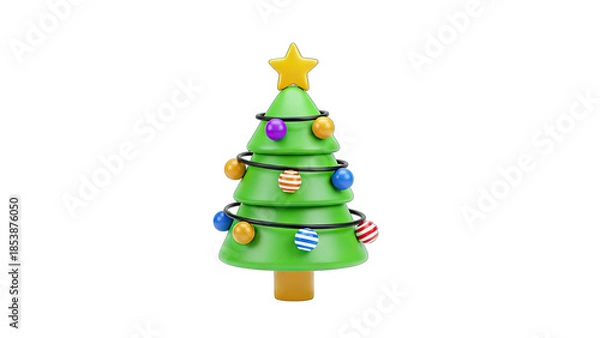 Obraz 3D Christmas Tree Decorated on White Background
