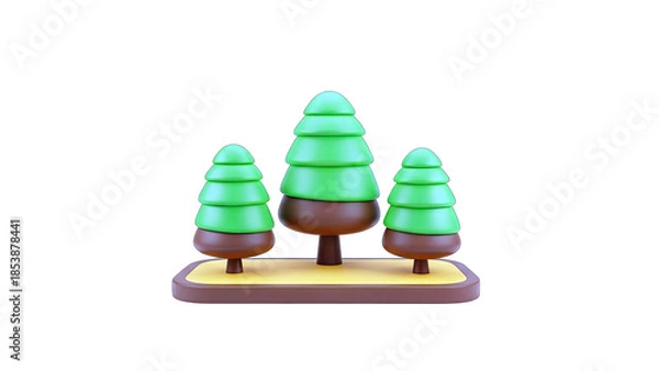 Obraz 3D Cartoon Trees on a Platform Isolated