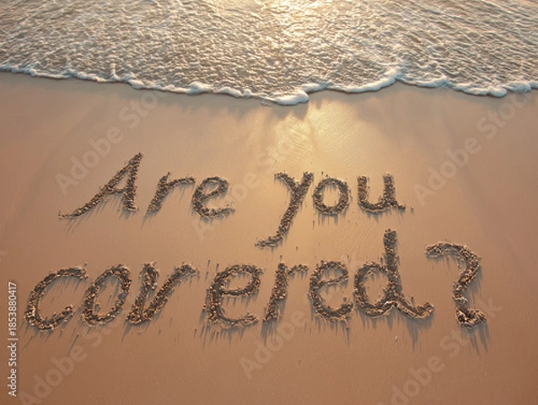 Obraz Insurance Inquiry on beach with waves and sunset light.