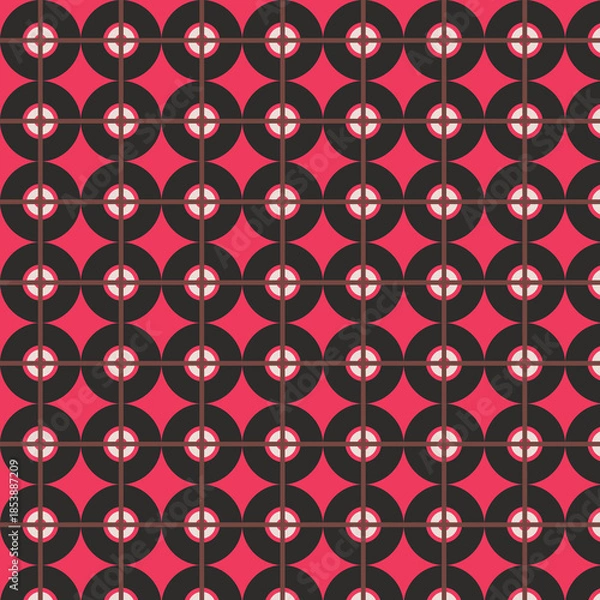 Obraz Seamless Retro Geometric Circle Grid Pattern in Red and Black