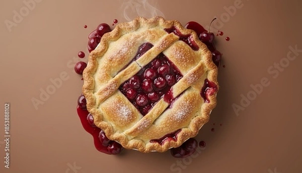 Obraz Cherry pie with lattice crust on a brown background  