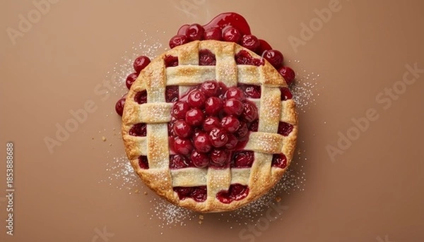 Obraz Cherry pie with lattice crust on brown background  