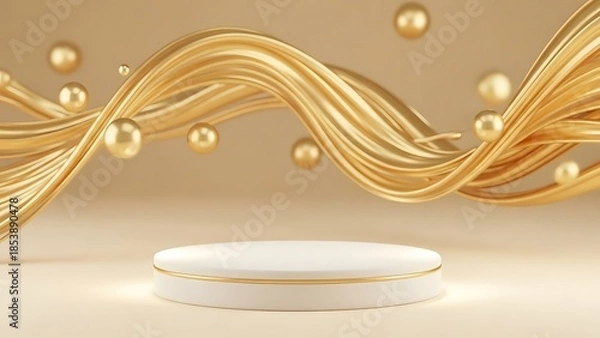 Obraz 金色の波に囲まれた白いステージが優雅に輝く