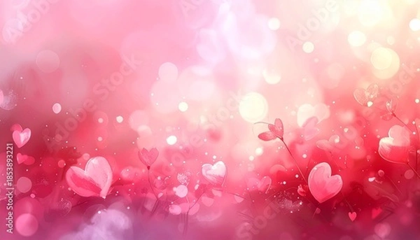 Obraz 幻想的なハートのボケ背景：ピンクと赤のグラデーション。バレンタインや広告に最適な光の素材 