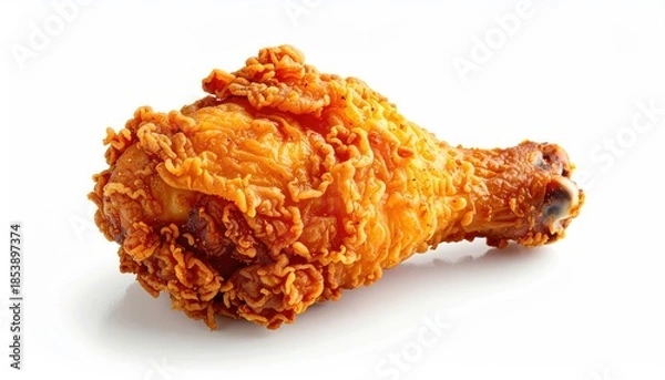 Obraz Crispy Fried Chicken Drumstick on White Background