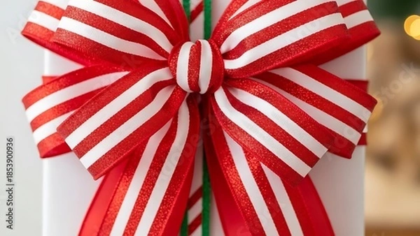 Obraz 赤と白のストライプのリボンが可愛らしく飾られたプレゼント