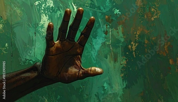 Obraz Dark Green Abstract Background Hand Reaching