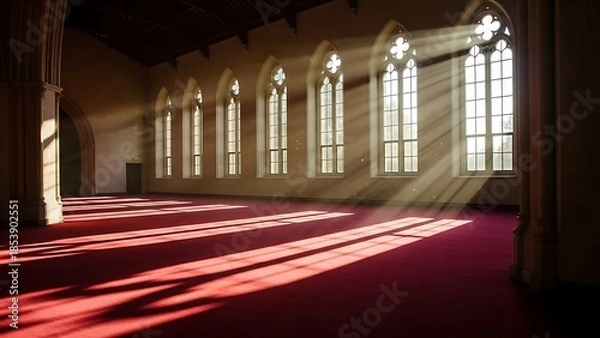 Obraz 窓からの光が差し込む、建物内部の厳かな雰囲気の空間