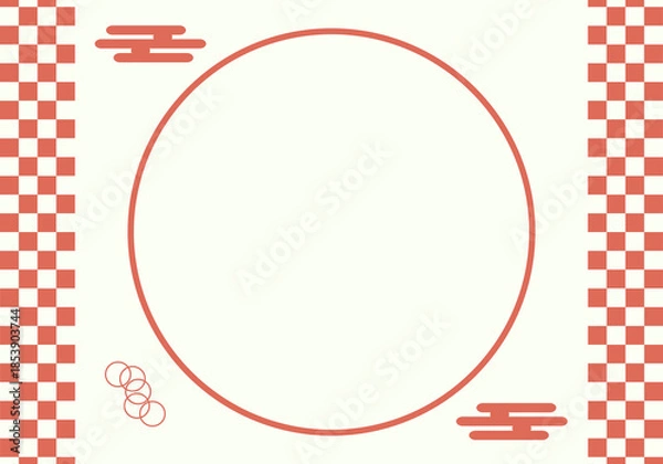 Obraz お正月の背景素材　和柄の市松模様フレーム　紅白