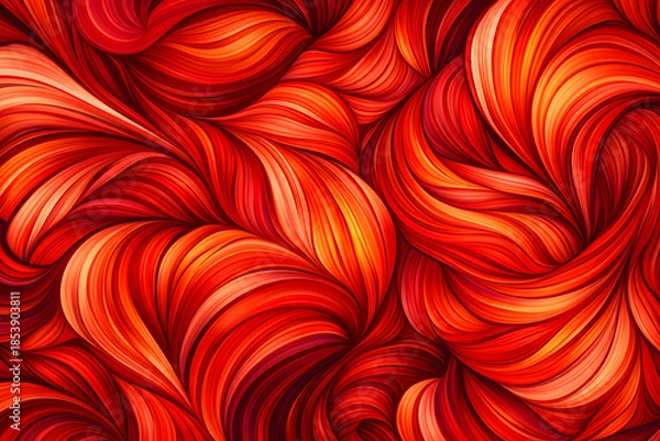 Fototapeta 赤の抽象的な渦巻き模様背景、流れるラインアートデザイン