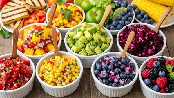 Obraz 鮮やかなフルーツの彩り, 食欲そそる食品の美しい配置